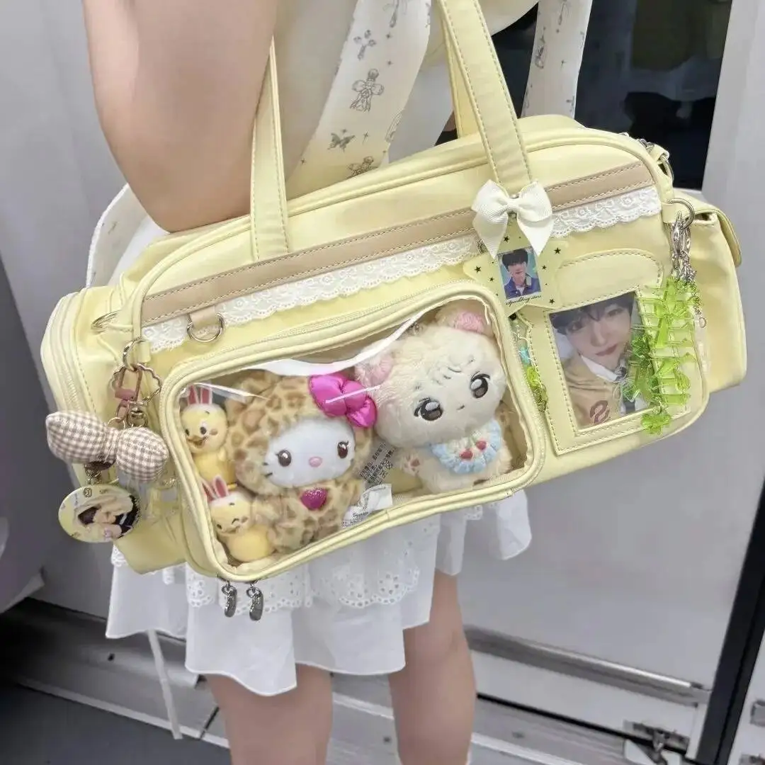 Y2K New Concert Ita Bag JK Large Capacity Shoulder Bag Cute Girl Transparent Backpack Exhibition DIY Badge Display Crossbody Bag