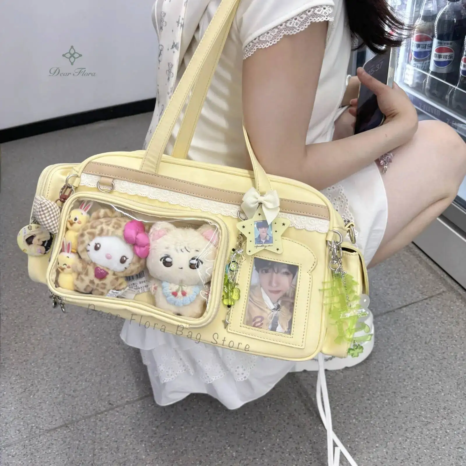 Y2K New Concert Ita Bag JK Large Capacity Shoulder Bag Cute Girl Transparent Backpack Exhibition DIY Badge Display Crossbody Bag