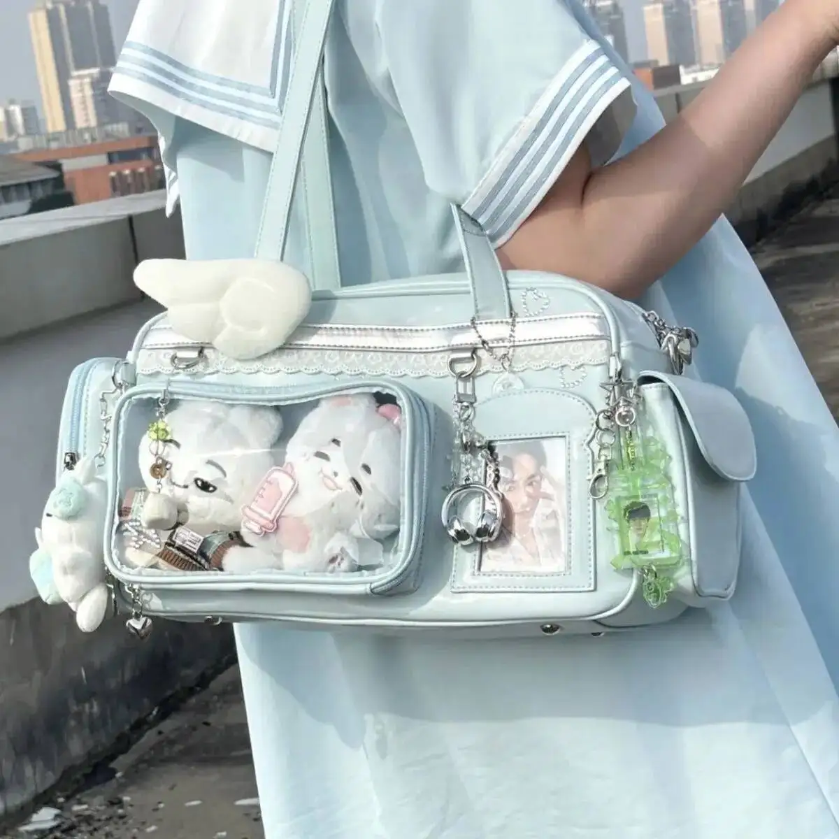 Y2K New Concert Ita Bag JK Large Capacity Shoulder Bag Cute Girl Transparent Backpack Exhibition DIY Badge Display Crossbody Bag
