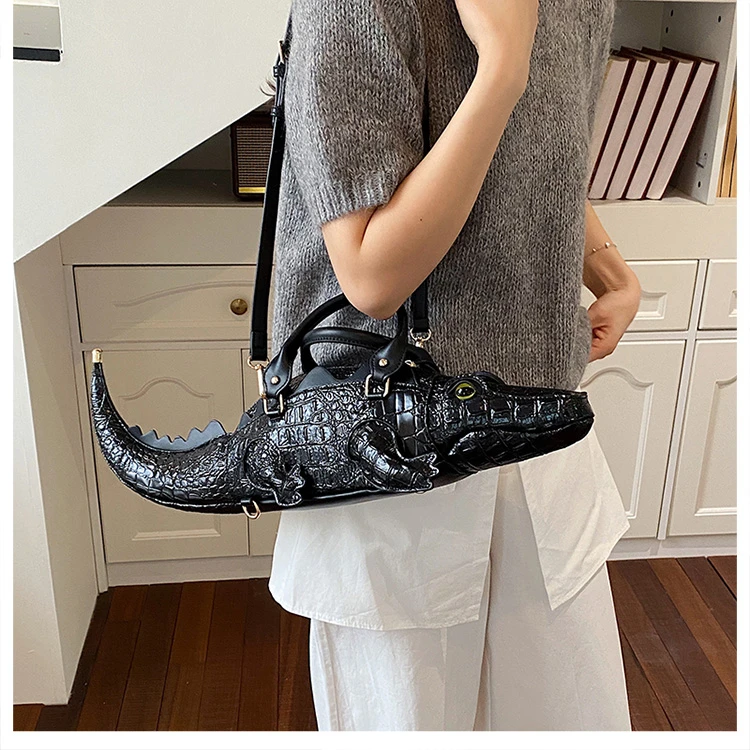 Realistic Alligator Novelty Handbag Glossy Croc Print PU Multi Carry Design Unique Animal Crossbody Bag Street Party & Cosplay