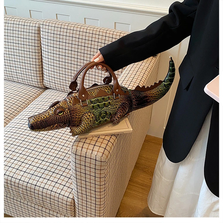 Realistic Alligator Novelty Handbag Glossy Croc Print PU Multi Carry Design Unique Animal Crossbody Bag Street Party & Cosplay