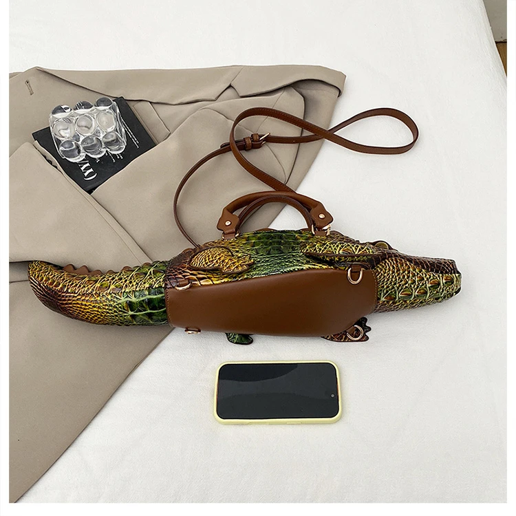 Realistic Alligator Novelty Handbag Glossy Croc Print PU Multi Carry Design Unique Animal Crossbody Bag Street Party & Cosplay
