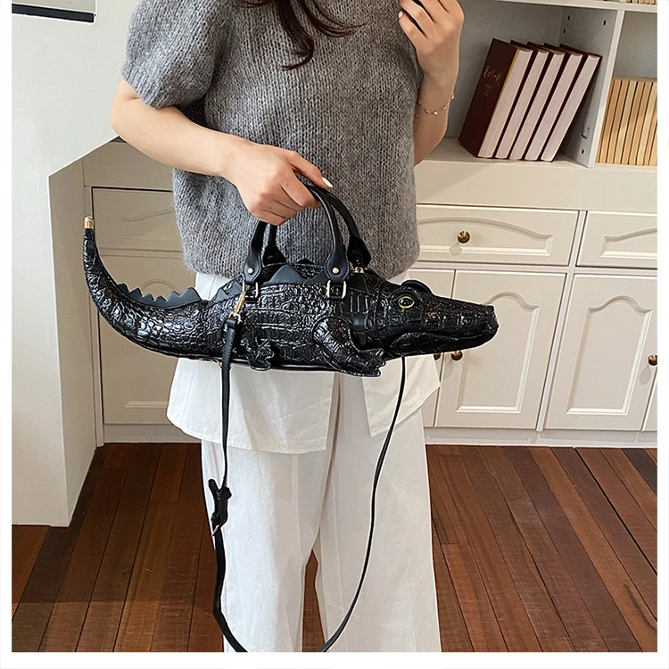Realistic Alligator Novelty Handbag Glossy Croc Print PU Multi Carry Design Unique Animal Crossbody Bag Street Party & Cosplay