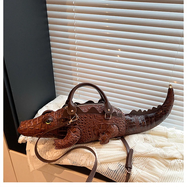 Realistic Alligator Novelty Handbag Glossy Croc Print PU Multi Carry Design Unique Animal Crossbody Bag Street Party & Cosplay