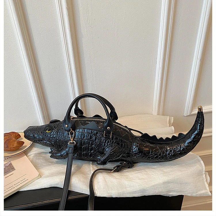Realistic Alligator Novelty Handbag Glossy Croc Print PU Multi Carry Design Unique Animal Crossbody Bag Street Party & Cosplay