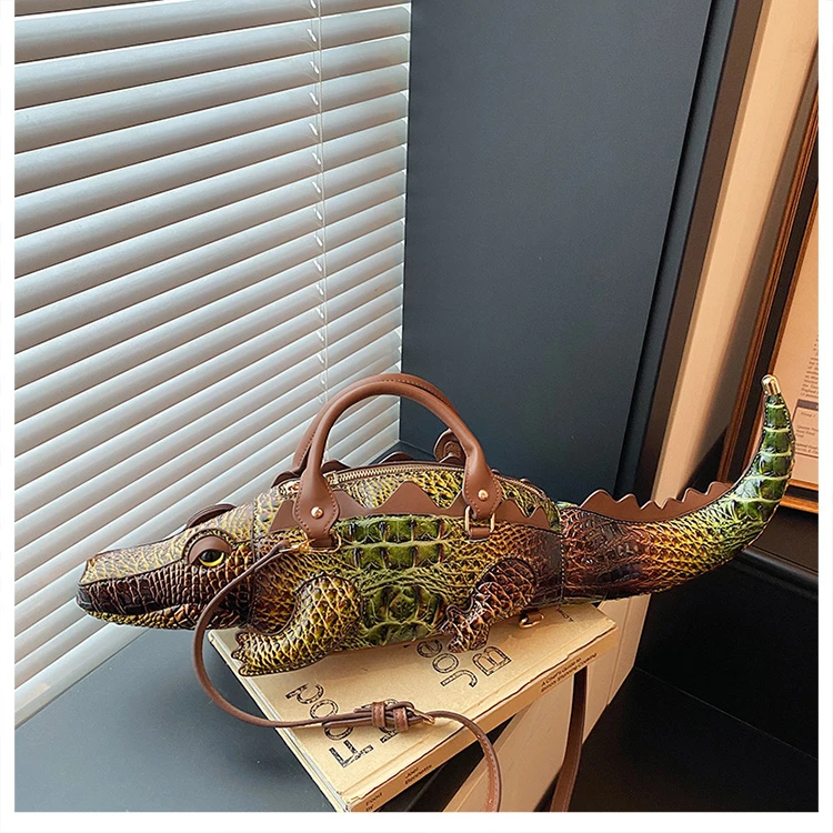 Realistic Alligator Novelty Handbag Glossy Croc Print PU Multi Carry Design Unique Animal Crossbody Bag Street Party & Cosplay