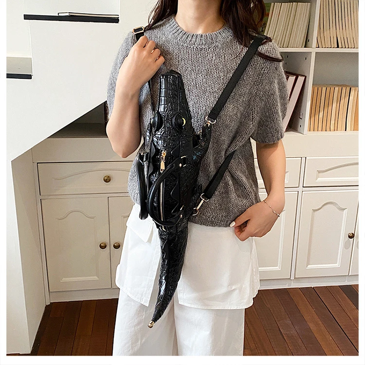 Realistic Alligator Novelty Handbag Glossy Croc Print PU Multi Carry Design Unique Animal Crossbody Bag Street Party & Cosplay