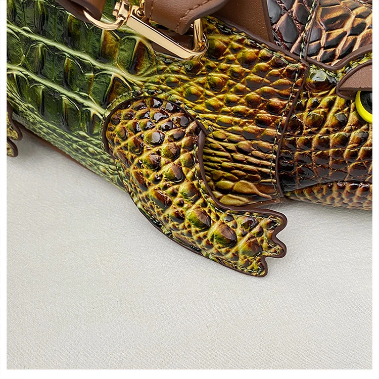 Realistic Alligator Novelty Handbag Glossy Croc Print PU Multi Carry Design Unique Animal Crossbody Bag Street Party & Cosplay
