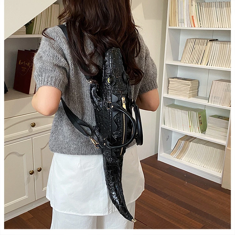 Realistic Alligator Novelty Handbag Glossy Croc Print PU Multi Carry Design Unique Animal Crossbody Bag Street Party & Cosplay