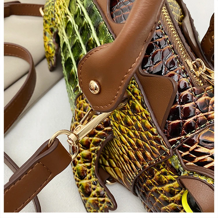 Realistic Alligator Novelty Handbag Glossy Croc Print PU Multi Carry Design Unique Animal Crossbody Bag Street Party & Cosplay