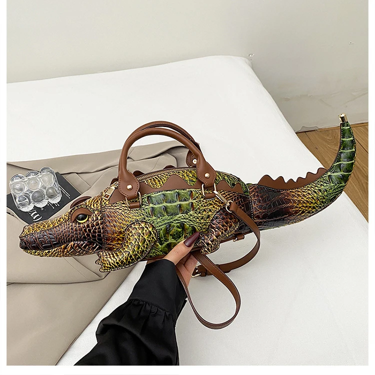 Realistic Alligator Novelty Handbag Glossy Croc Print PU Multi Carry Design Unique Animal Crossbody Bag Street Party & Cosplay