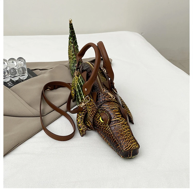 Realistic Alligator Novelty Handbag Glossy Croc Print PU Multi Carry Design Unique Animal Crossbody Bag Street Party & Cosplay