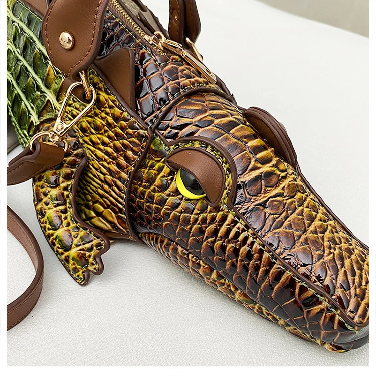 Realistic Alligator Novelty Handbag Glossy Croc Print PU Multi Carry Design Unique Animal Crossbody Bag Street Party & Cosplay