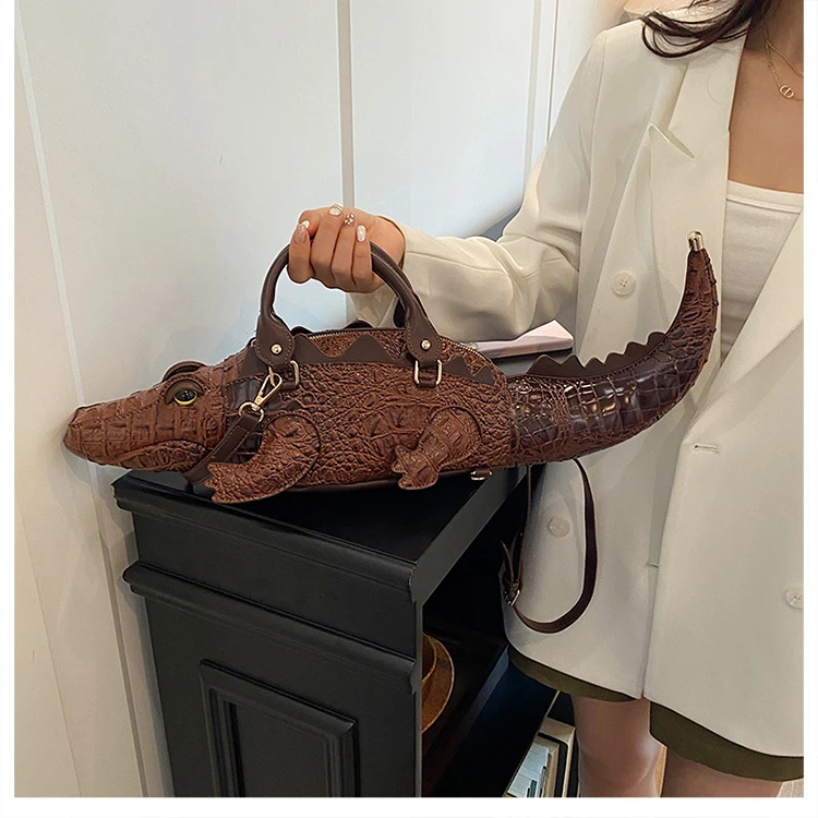 Realistic Alligator Novelty Handbag Glossy Croc Print PU Multi Carry Design Unique Animal Crossbody Bag Street Party & Cosplay