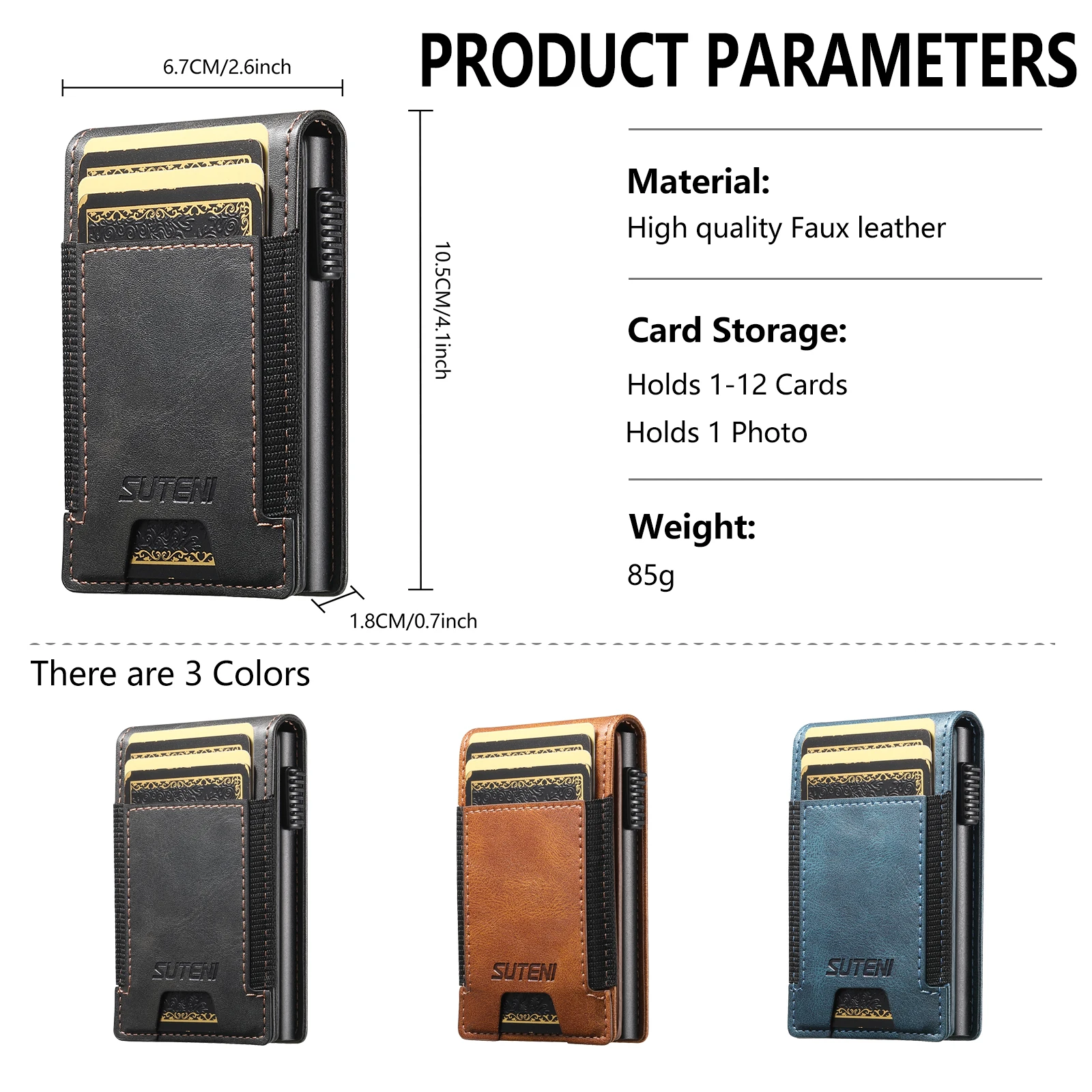 SUTENI Faux Leather For Men Wallet Card Slot Wallet Flip Cover Card Box Pressing The Button Automatically Ejects The Card