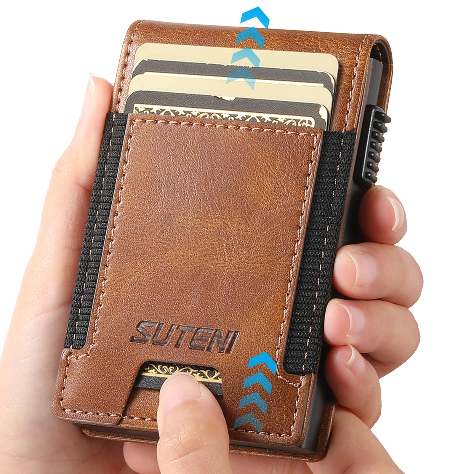 SUTENI Faux Leather For Men Wallet Card Slot Wallet Flip Cover Card Box Pressing The Button Automatically Ejects The Card
