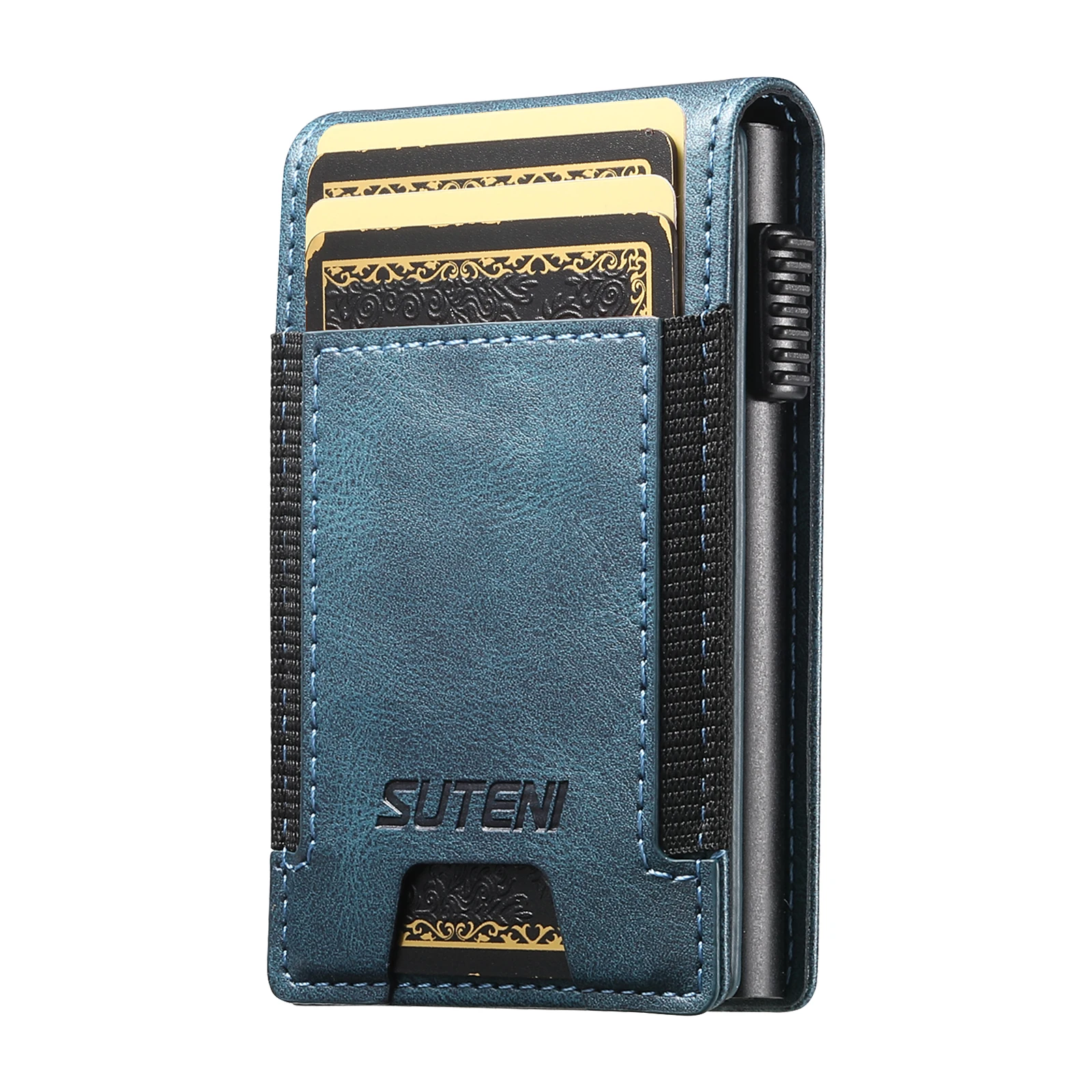 SUTENI Faux Leather For Men Wallet Card Slot Wallet Flip Cover Card Box Pressing The Button Automatically Ejects The Card