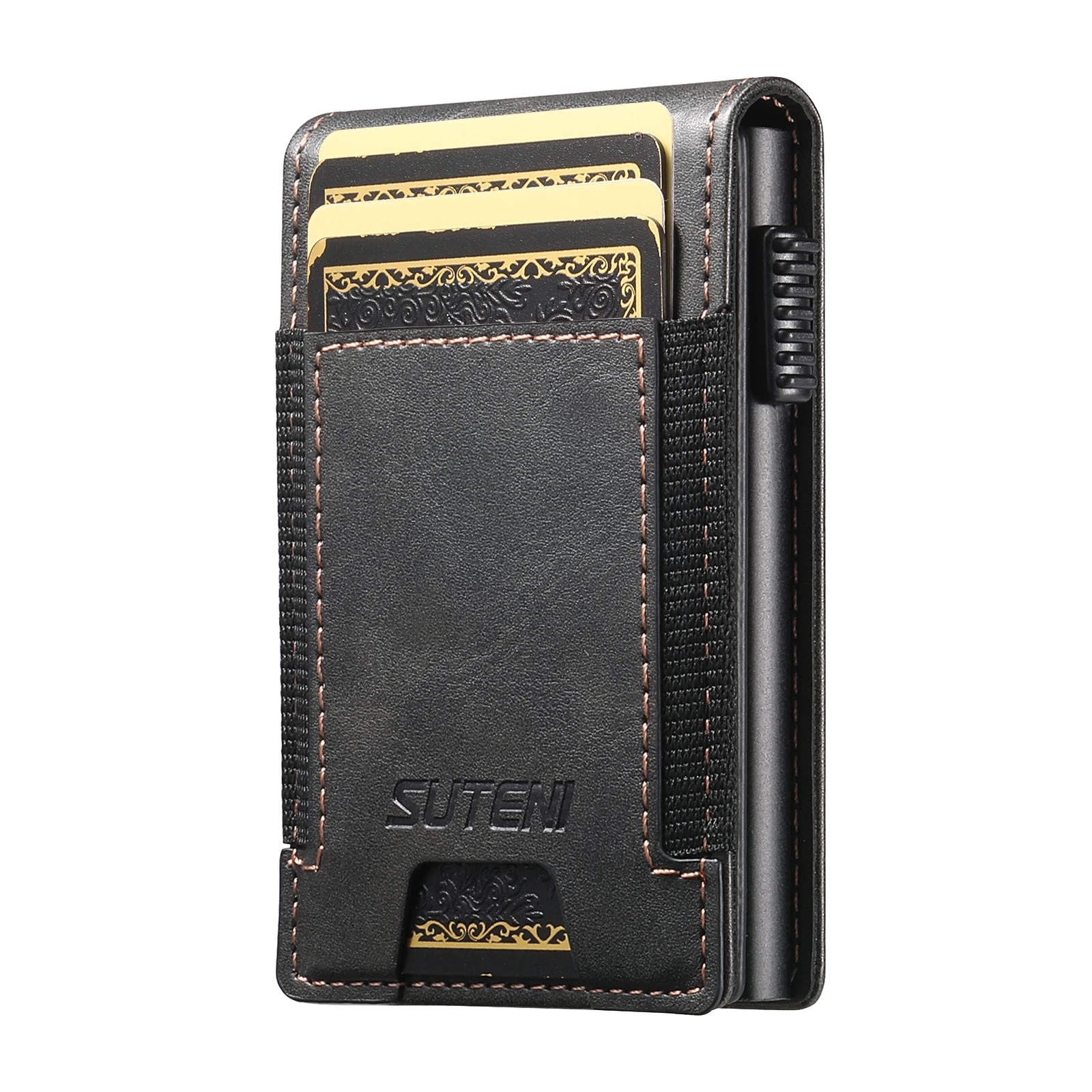 SUTENI Faux Leather For Men Wallet Card Slot Wallet Flip Cover Card Box Pressing The Button Automatically Ejects The Card