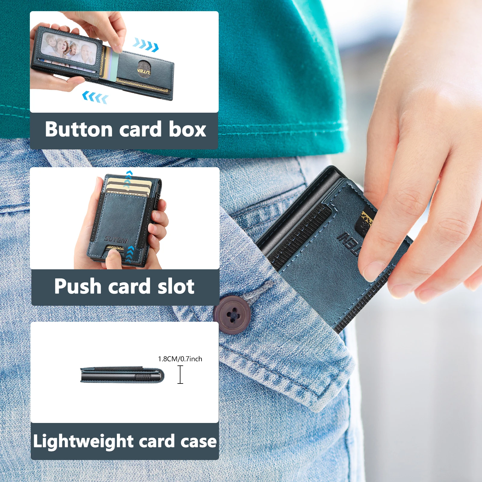 SUTENI Faux Leather For Men Wallet Card Slot Wallet Flip Cover Card Box Pressing The Button Automatically Ejects The Card