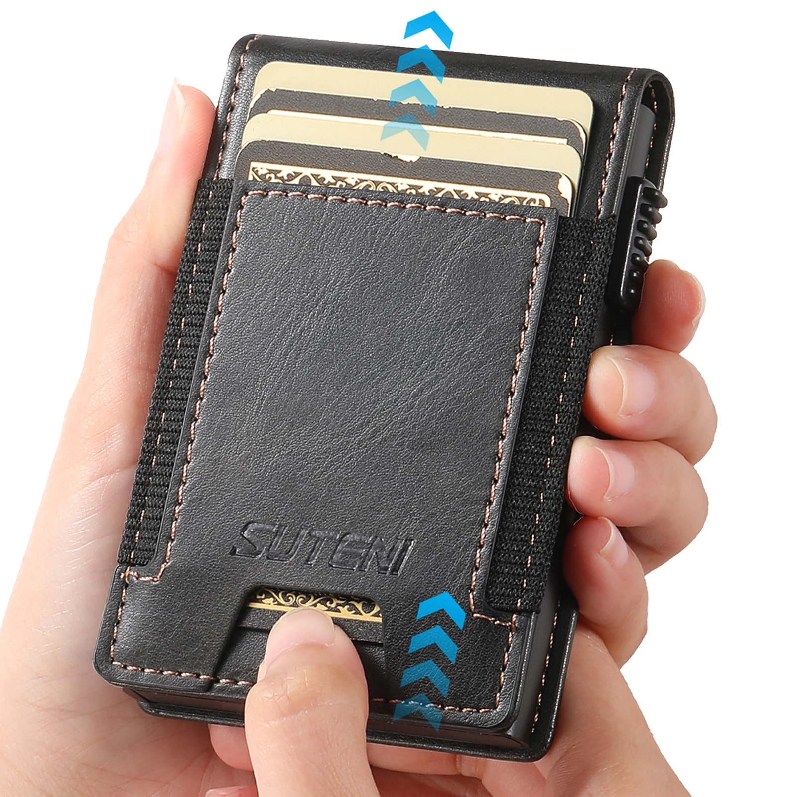 SUTENI Faux Leather For Men Wallet Card Slot Wallet Flip Cover Card Box Pressing The Button Automatically Ejects The Card