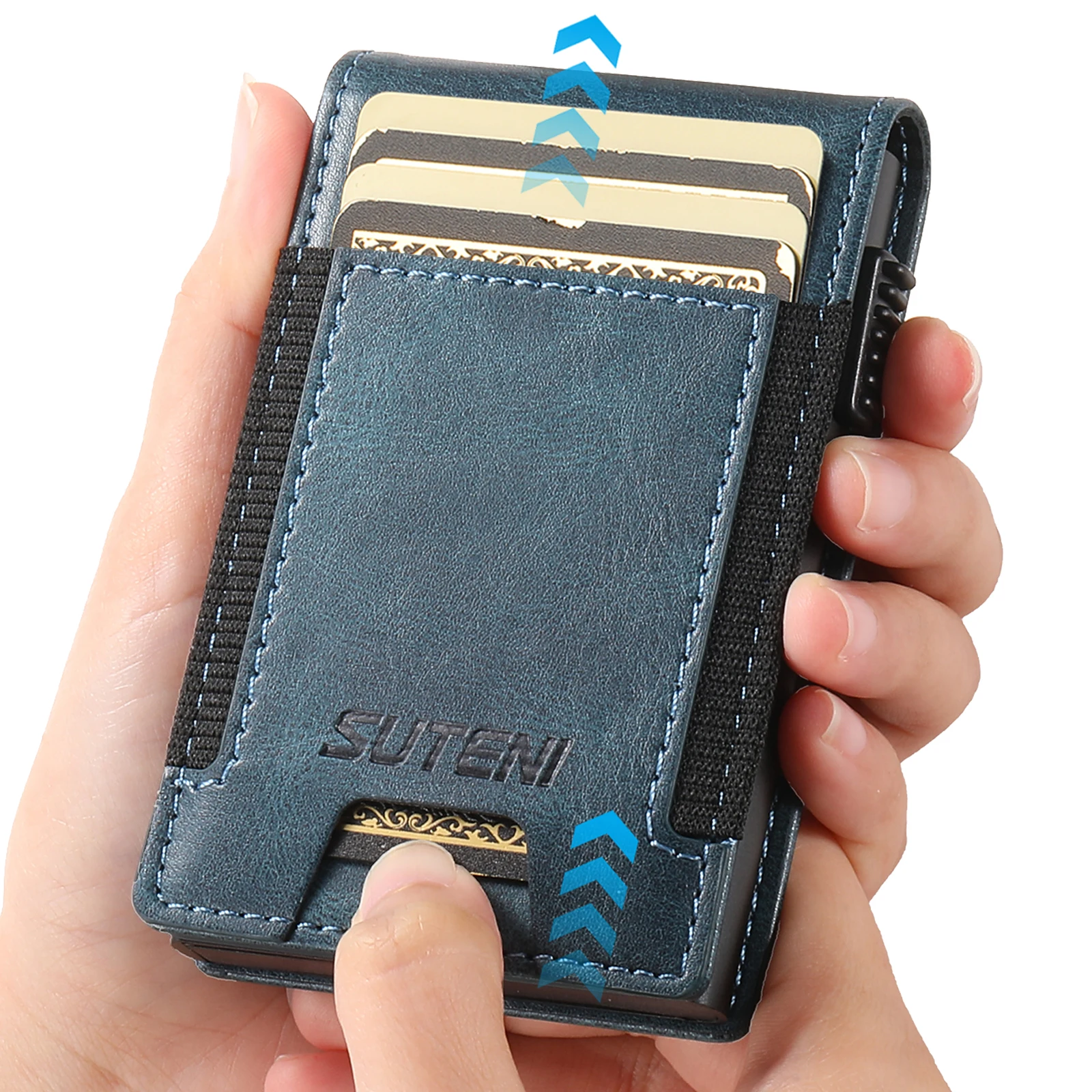 SUTENI Faux Leather For Men Wallet Card Slot Wallet Flip Cover Card Box Pressing The Button Automatically Ejects The Card