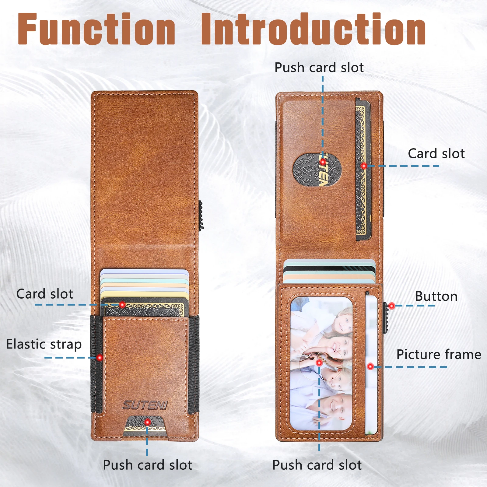 SUTENI Faux Leather For Men Wallet Card Slot Wallet Flip Cover Card Box Pressing The Button Automatically Ejects The Card