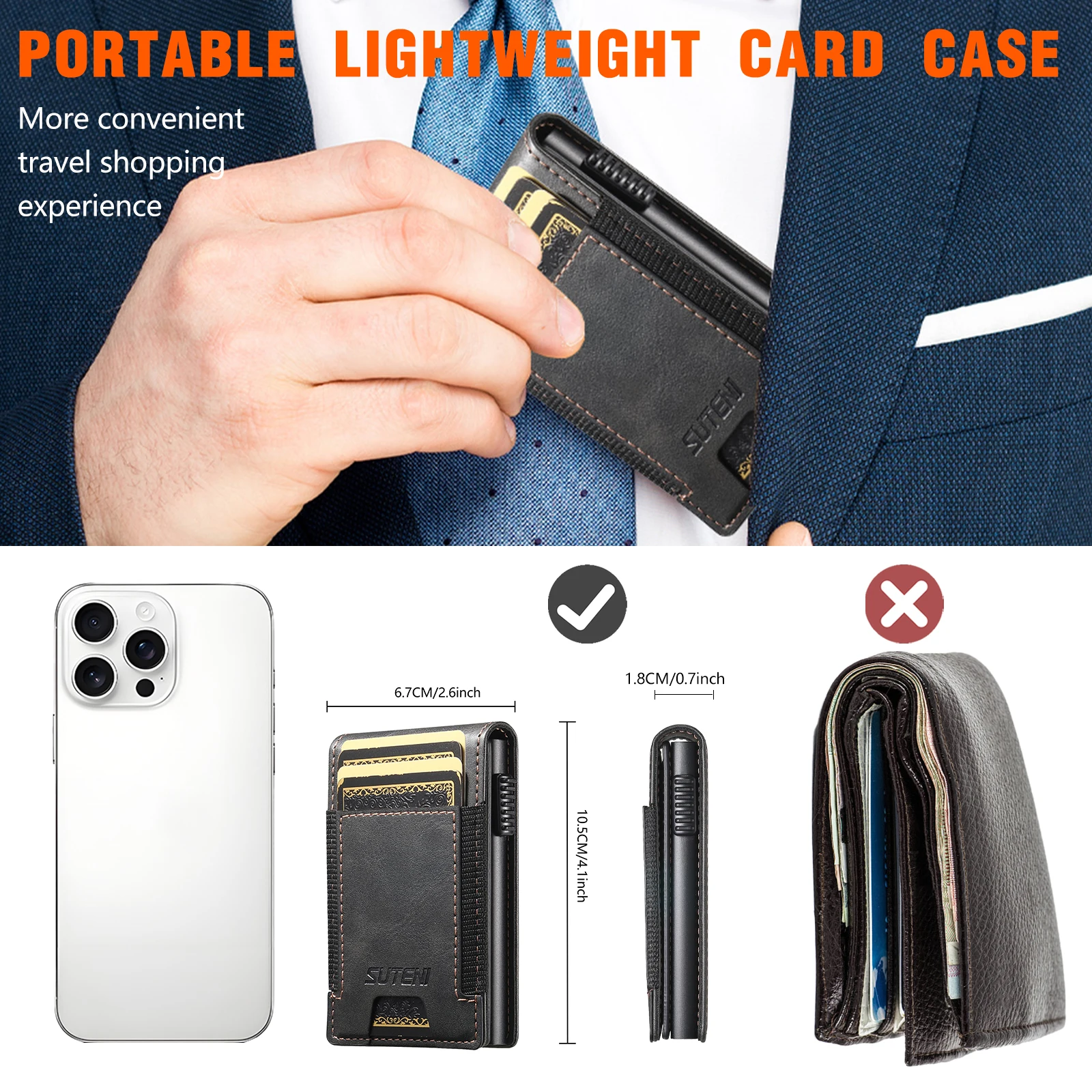 SUTENI Faux Leather For Men Wallet Card Slot Wallet Flip Cover Card Box Pressing The Button Automatically Ejects The Card