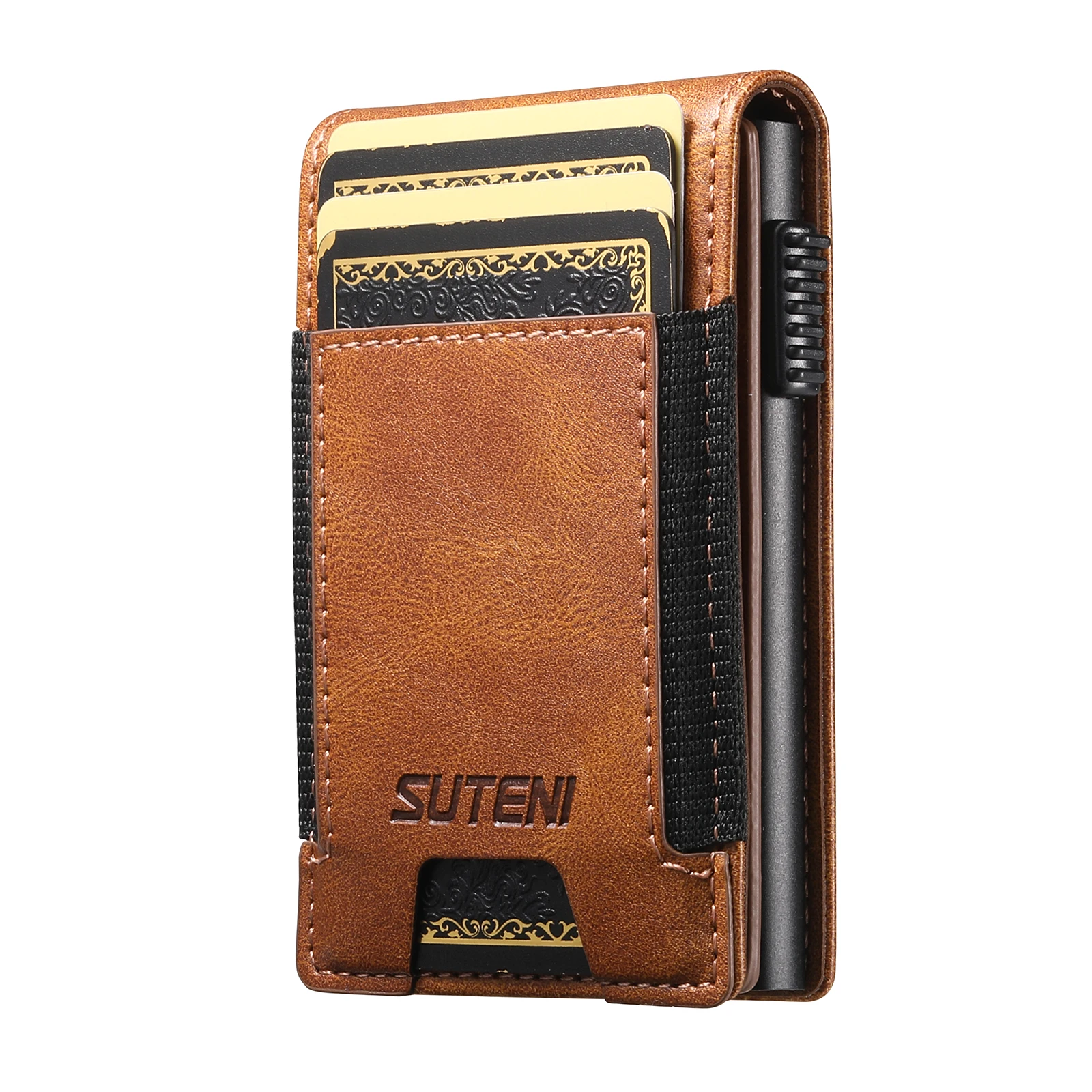 SUTENI Faux Leather For Men Wallet Card Slot Wallet Flip Cover Card Box Pressing The Button Automatically Ejects The Card