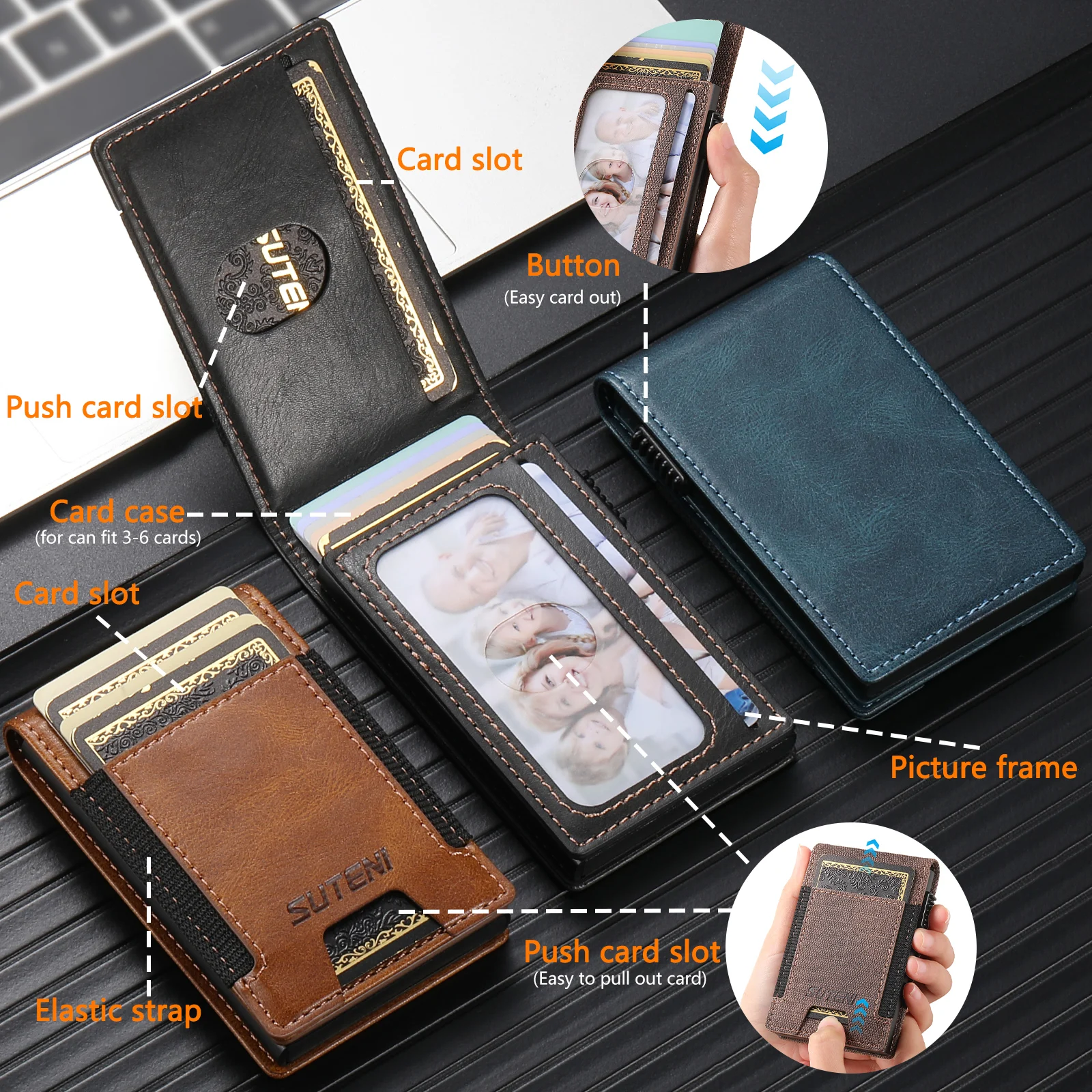 SUTENI Faux Leather For Men Wallet Card Slot Wallet Flip Cover Card Box Pressing The Button Automatically Ejects The Card