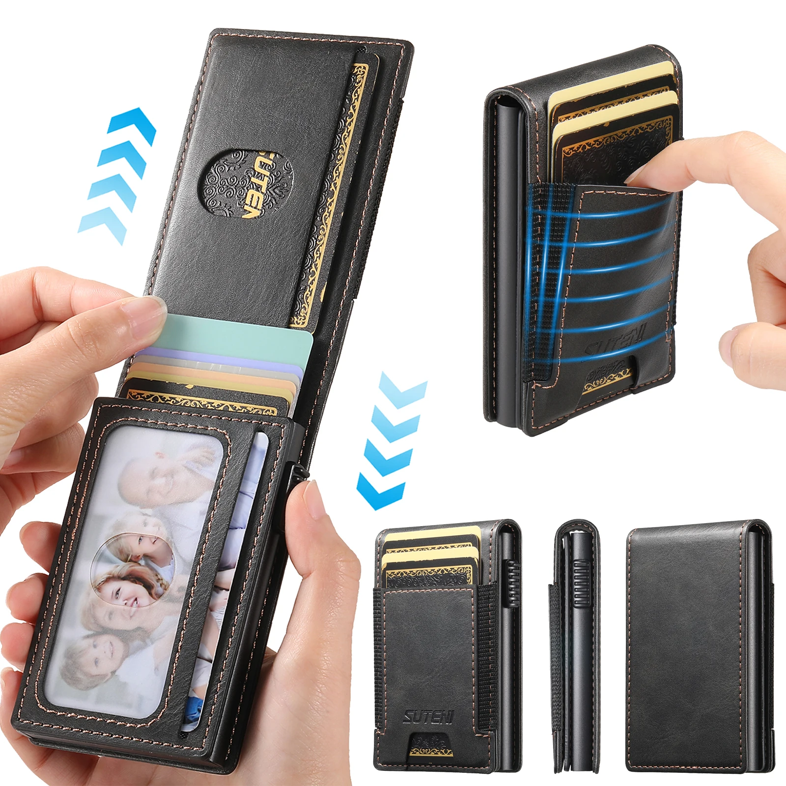 SUTENI Faux Leather For Men Wallet Card Slot Wallet Flip Cover Card Box Pressing The Button Automatically Ejects The Card