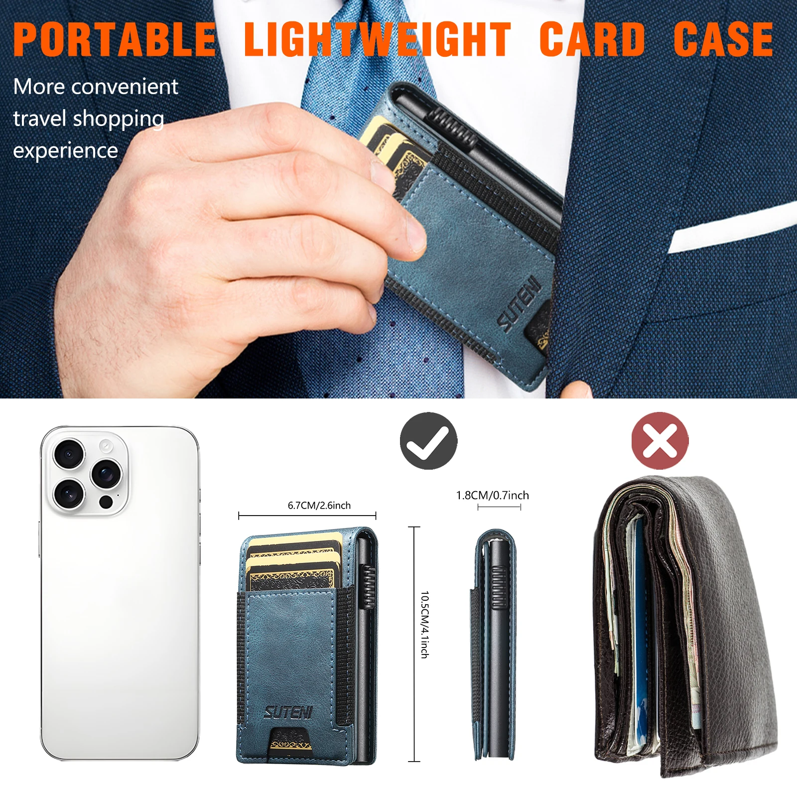 SUTENI Faux Leather For Men Wallet Card Slot Wallet Flip Cover Card Box Pressing The Button Automatically Ejects The Card