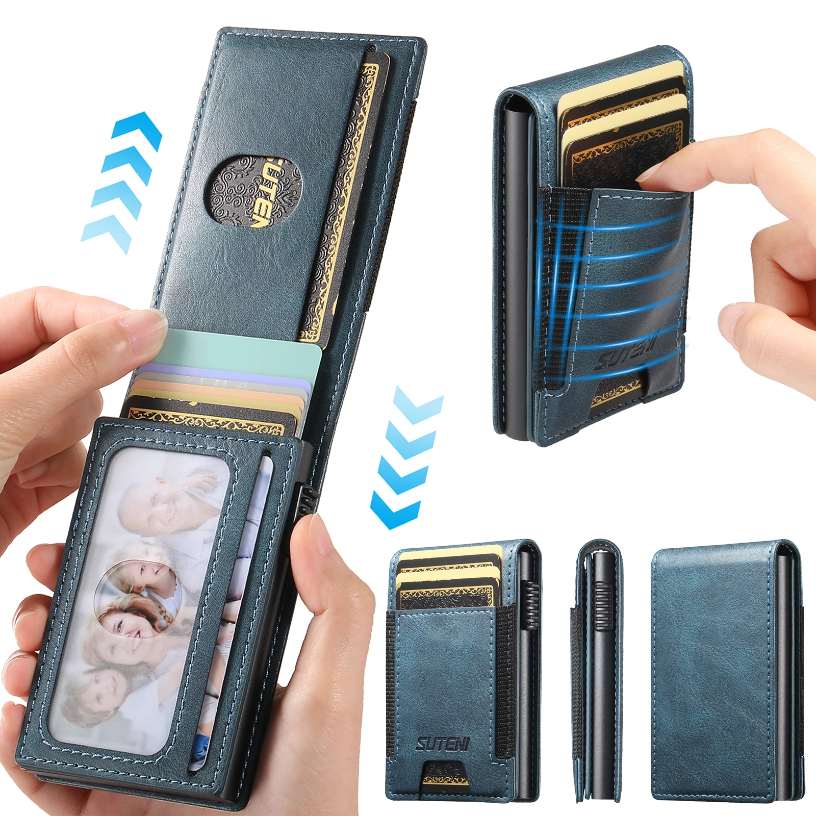 SUTENI Faux Leather For Men Wallet Card Slot Wallet Flip Cover Card Box Pressing The Button Automatically Ejects The Card