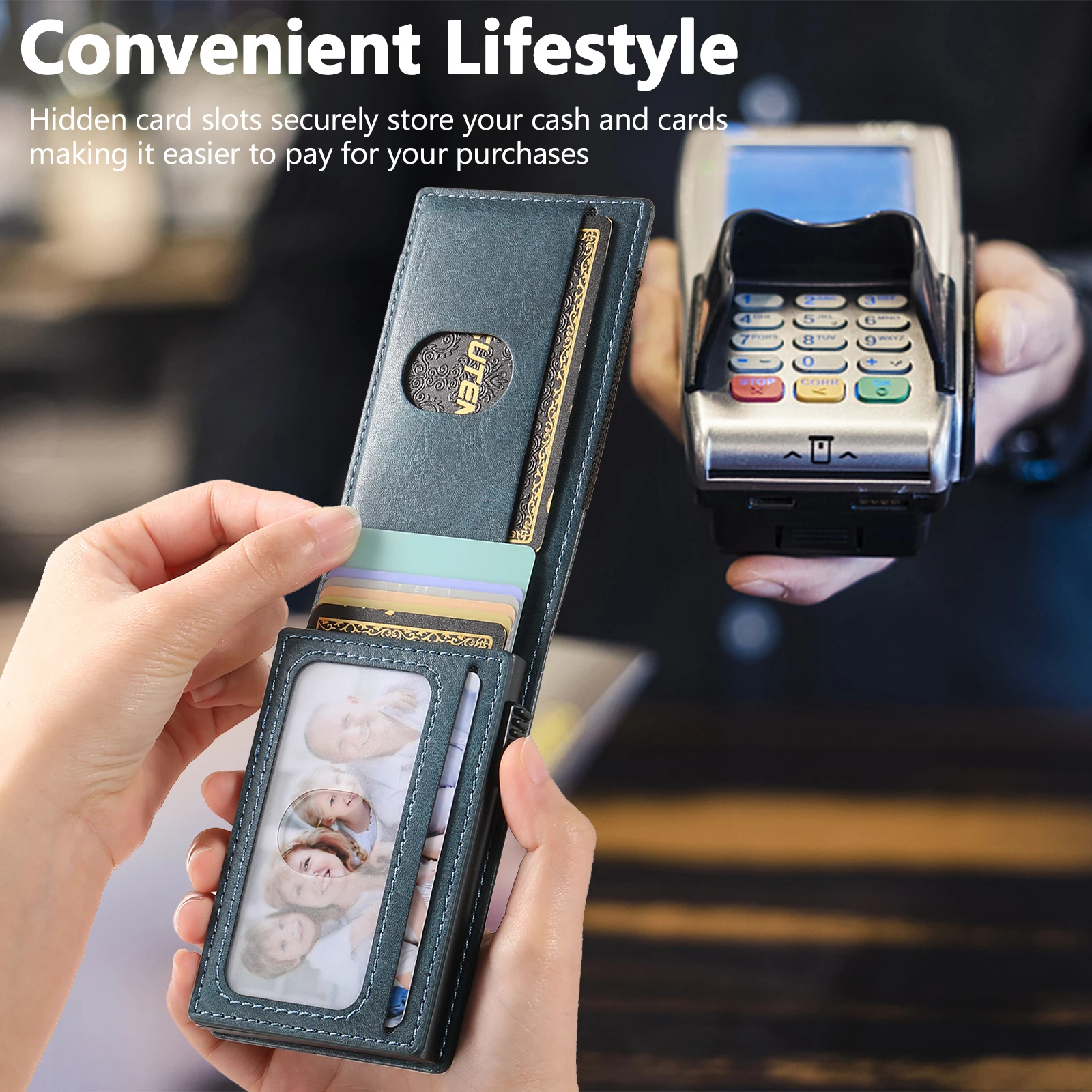 SUTENI Faux Leather For Men Wallet Card Slot Wallet Flip Cover Card Box Pressing The Button Automatically Ejects The Card