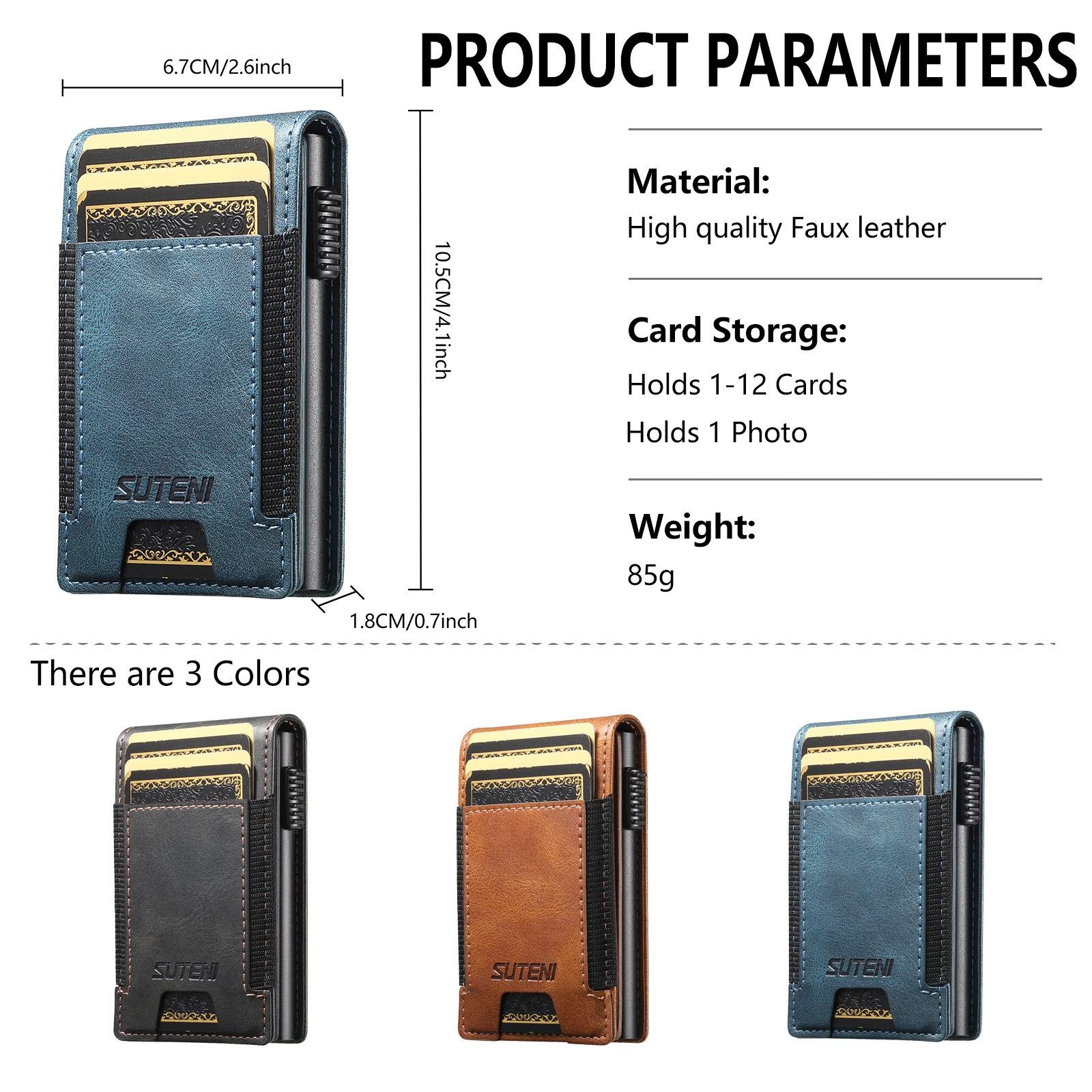 SUTENI Faux Leather For Men Wallet Card Slot Wallet Flip Cover Card Box Pressing The Button Automatically Ejects The Card