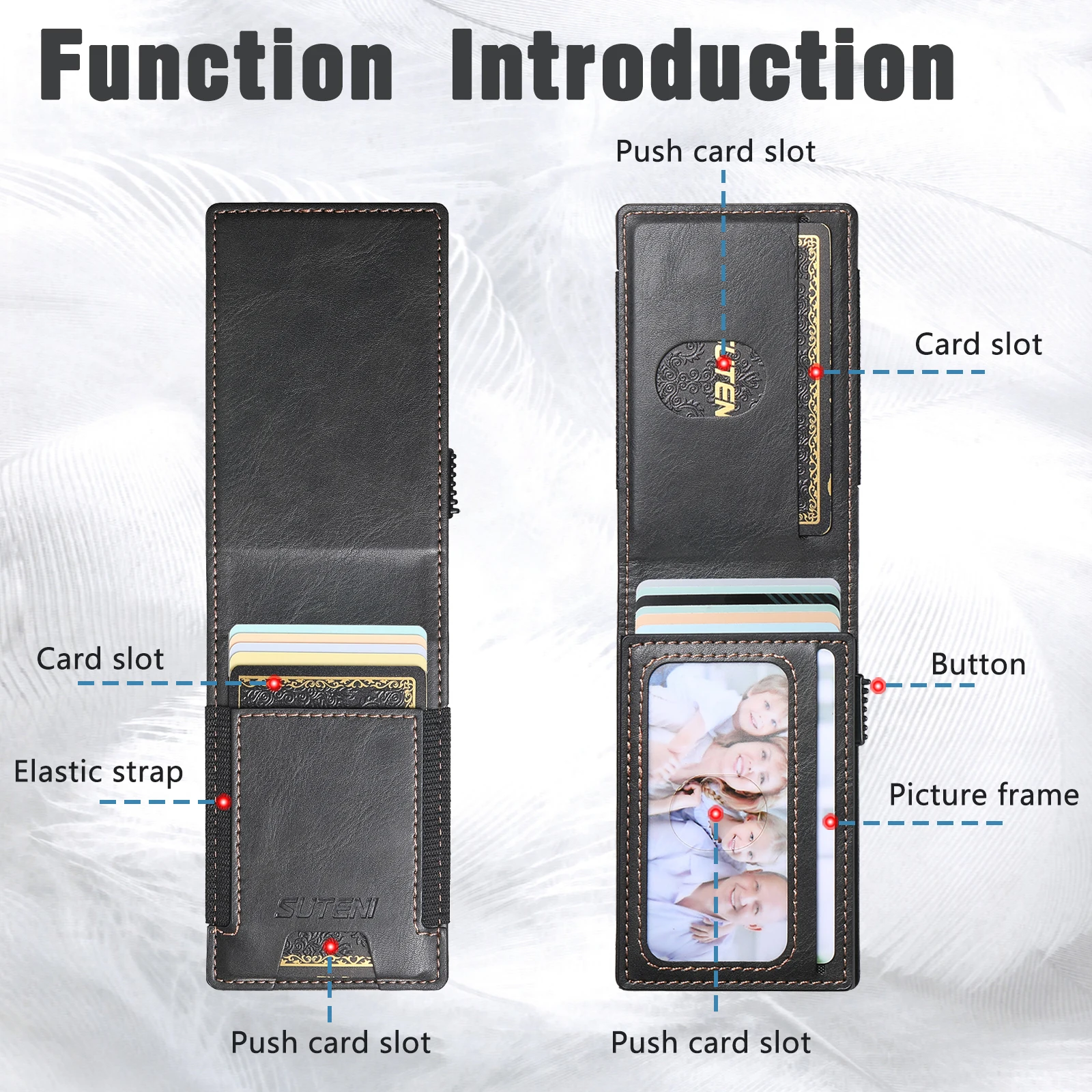 SUTENI Faux Leather For Men Wallet Card Slot Wallet Flip Cover Card Box Pressing The Button Automatically Ejects The Card