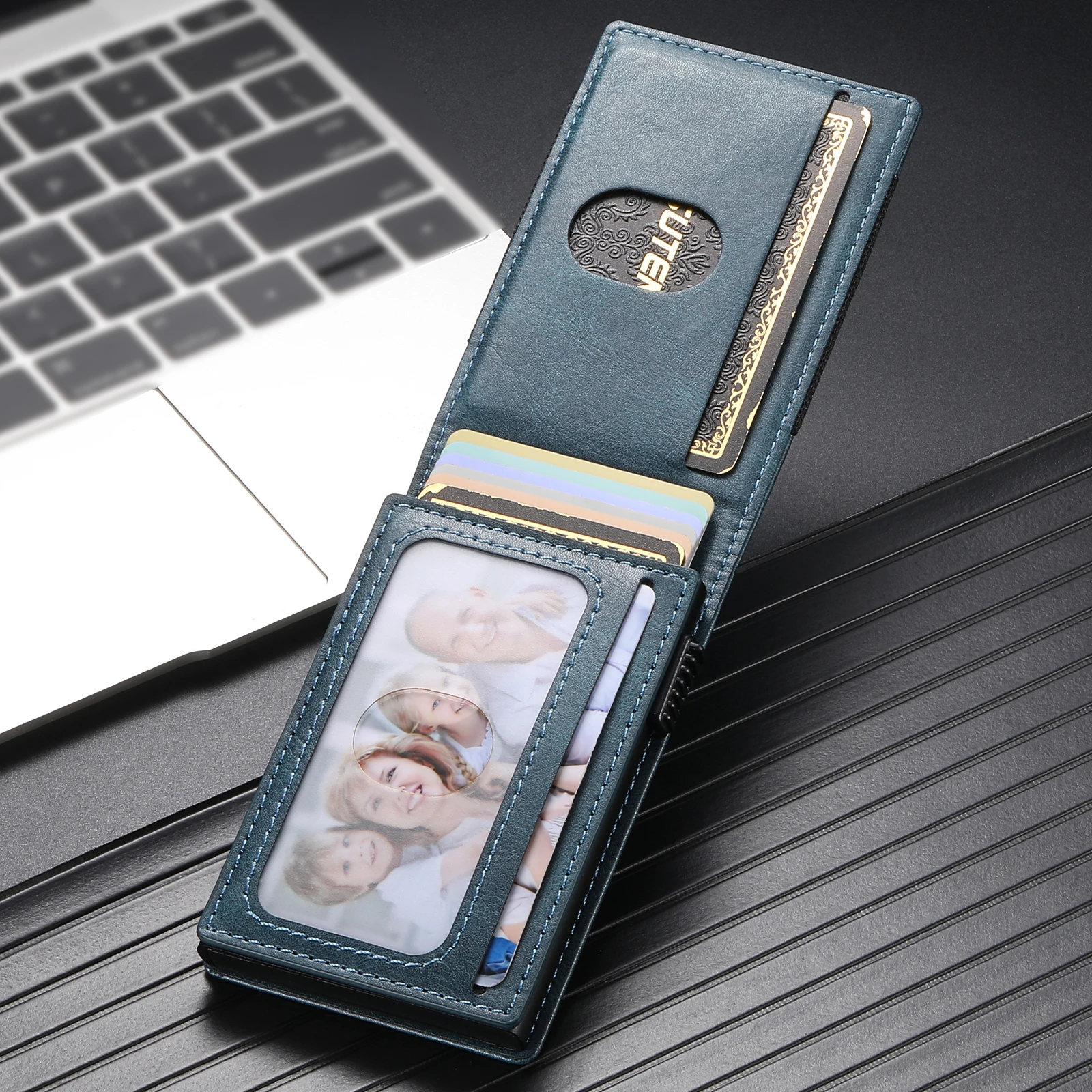 SUTENI Faux Leather For Men Wallet Card Slot Wallet Flip Cover Card Box Pressing The Button Automatically Ejects The Card