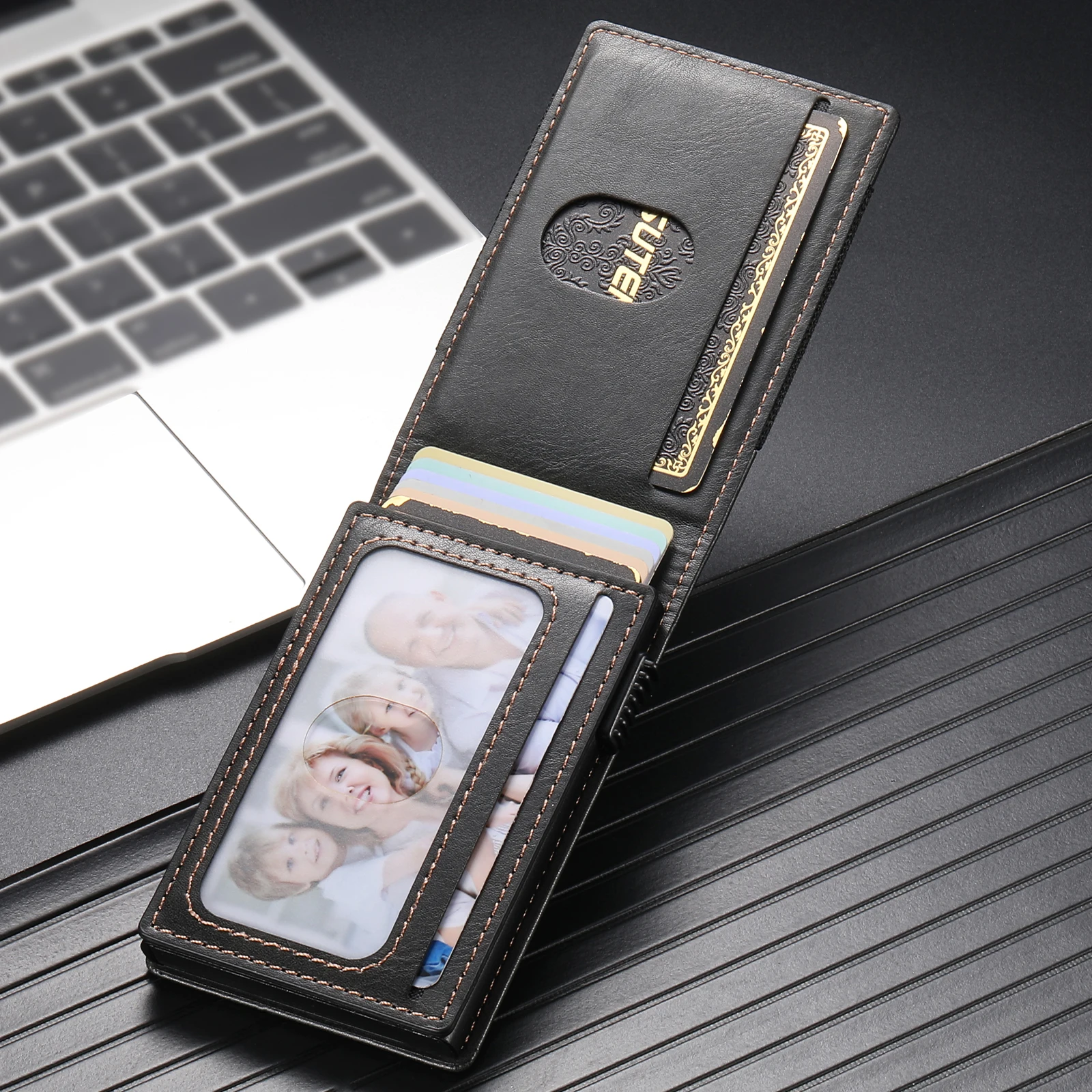 SUTENI Faux Leather For Men Wallet Card Slot Wallet Flip Cover Card Box Pressing The Button Automatically Ejects The Card