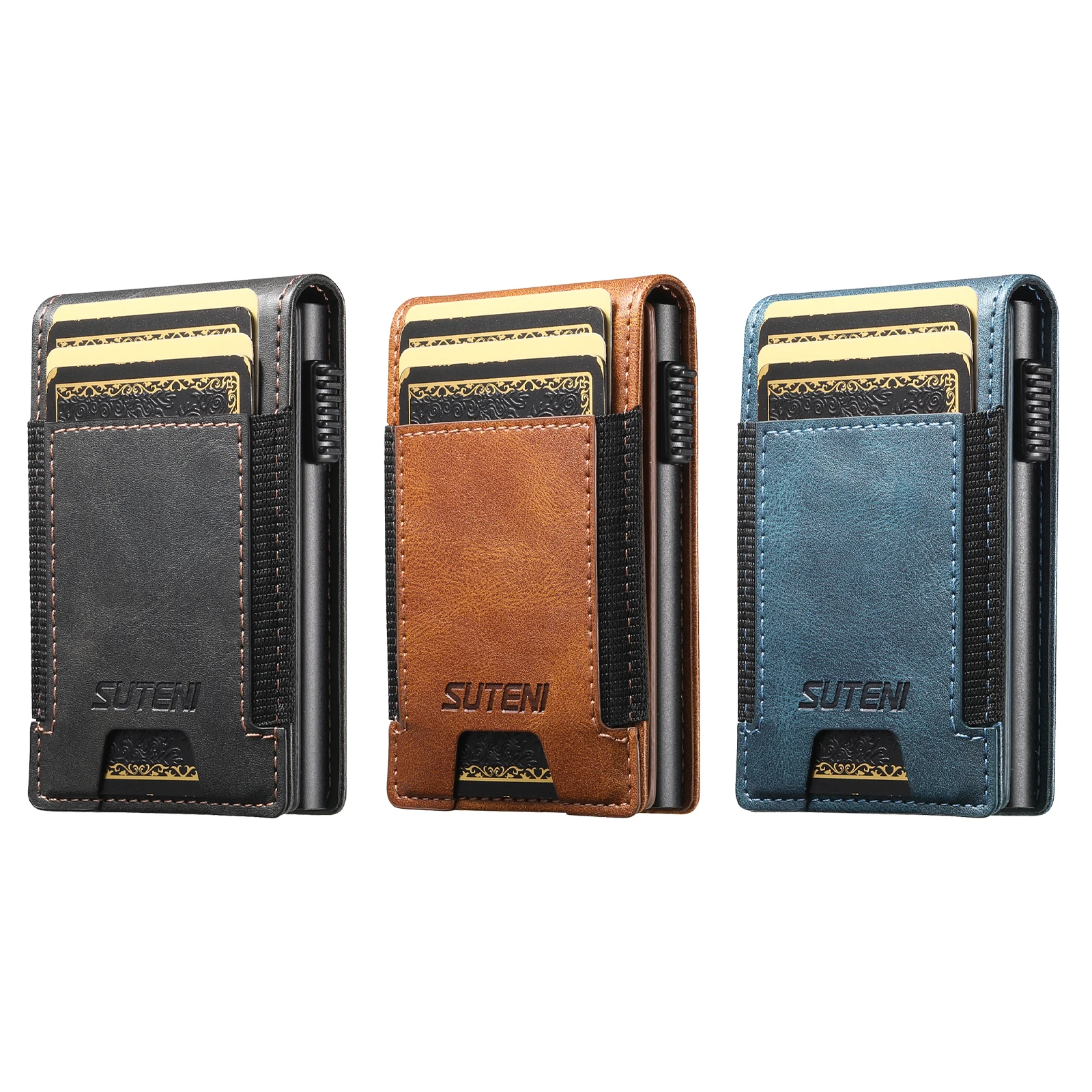 SUTENI Faux Leather For Men Wallet Card Slot Wallet Flip Cover Card Box Pressing The Button Automatically Ejects The Card
