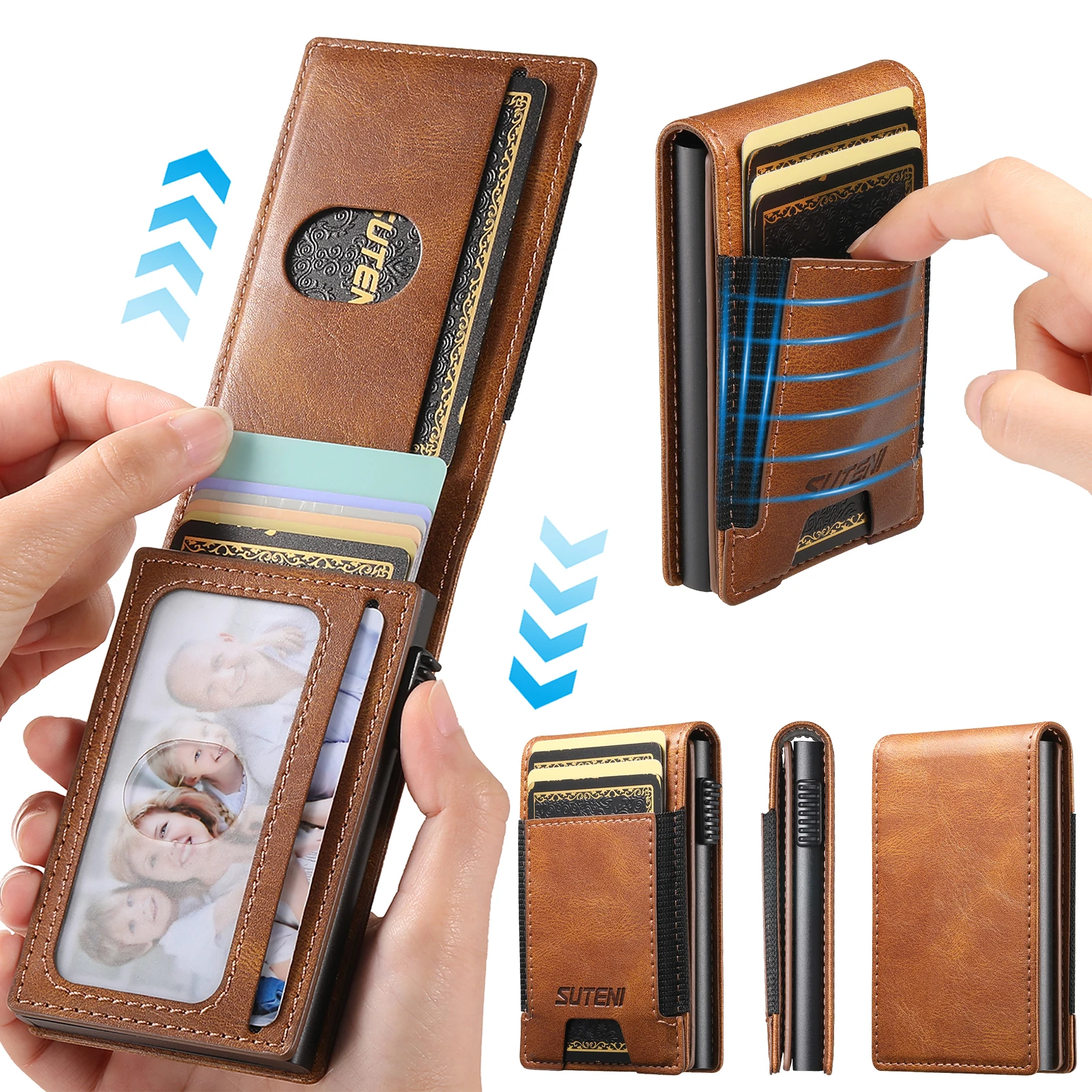 SUTENI Faux Leather For Men Wallet Card Slot Wallet Flip Cover Card Box Pressing The Button Automatically Ejects The Card