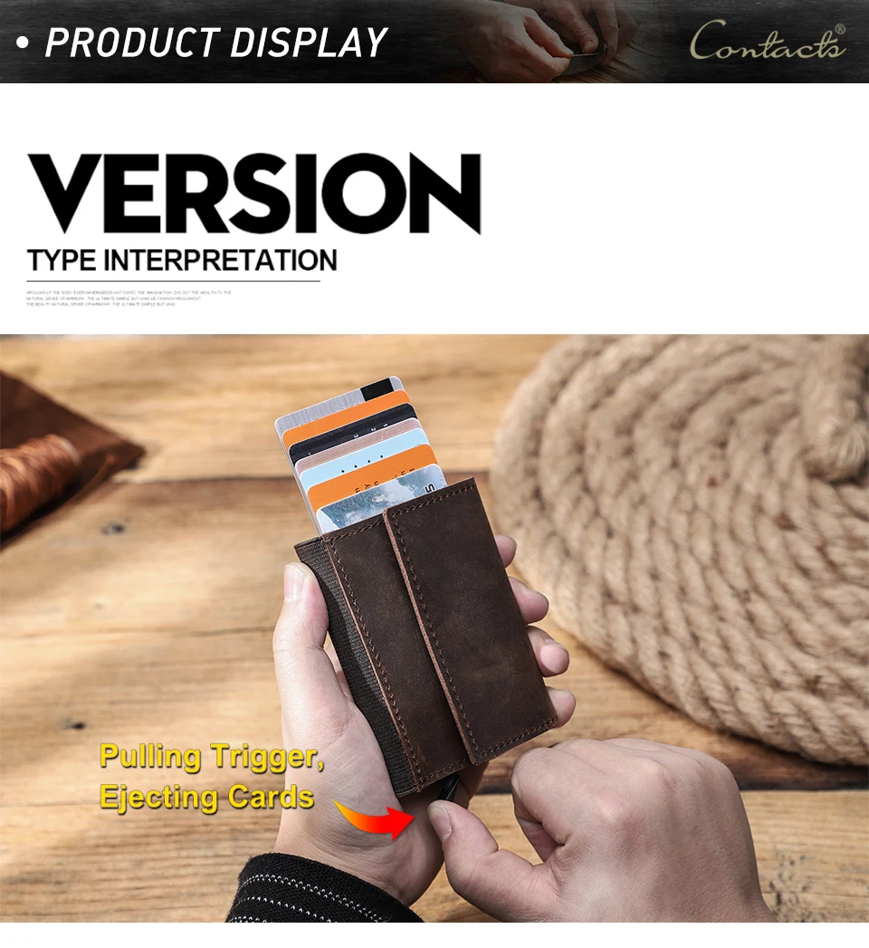 Genuine Leather RFID Credit Card Holder for Men Aluminium Box Travel Card Case Pop up Men Card Wallets Slim Money Clips