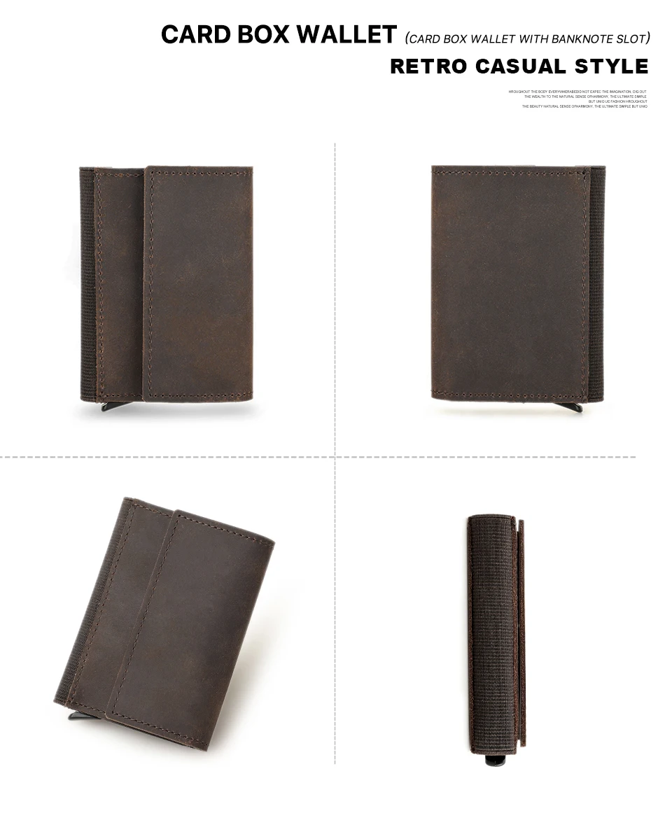 Genuine Leather RFID Credit Card Holder for Men Aluminium Box Travel Card Case Pop up Men Card Wallets Slim Money Clips