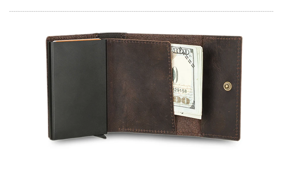 Genuine Leather RFID Credit Card Holder for Men Aluminium Box Travel Card Case Pop up Men Card Wallets Slim Money Clips