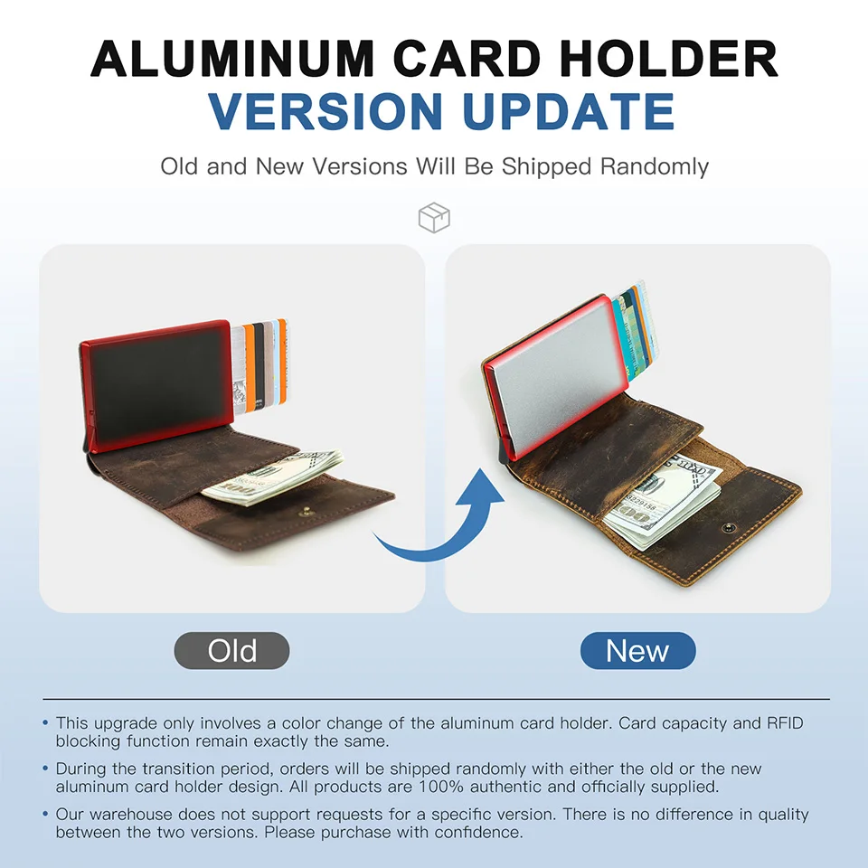 Genuine Leather RFID Credit Card Holder for Men Aluminium Box Travel Card Case Pop up Men Card Wallets Slim Money Clips