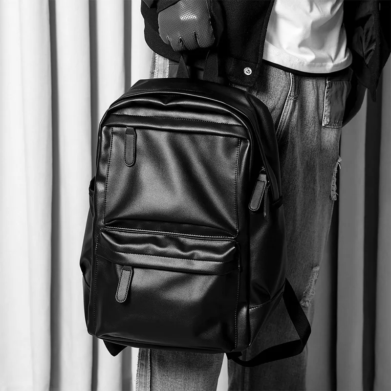 Men Backpack Pu Leather Fashion Waterproof Travel Bag Casual 14 inch laptop backpack