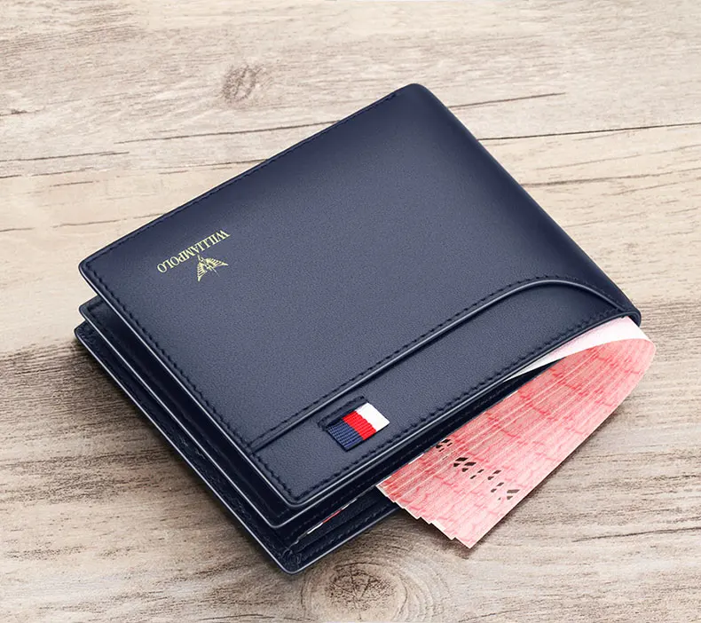 WILLIAMPOLO Men Leather Wallets Small Money Purses Design Dollar Price Top Men Thin Wallet Business Short Wallet For Men