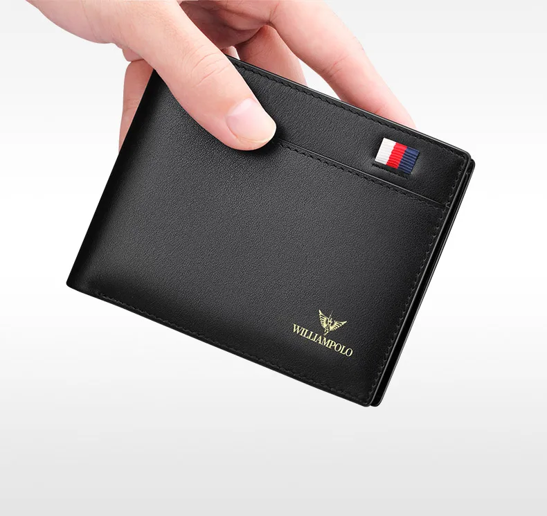 WILLIAMPOLO Men Leather Wallets Small Money Purses Design Dollar Price Top Men Thin Wallet Business Short Wallet For Men