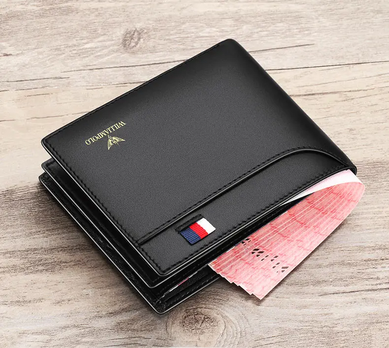 WILLIAMPOLO Men Leather Wallets Small Money Purses Design Dollar Price Top Men Thin Wallet Business Short Wallet For Men