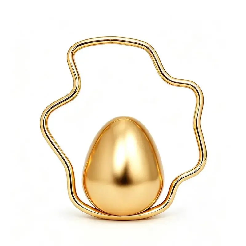 Egg Shape Wave Metal Ring Handle Evening Clutch Bag Fashion Banquet Party Handbag Elegant Wedding Purse Designer Chic Wristlet