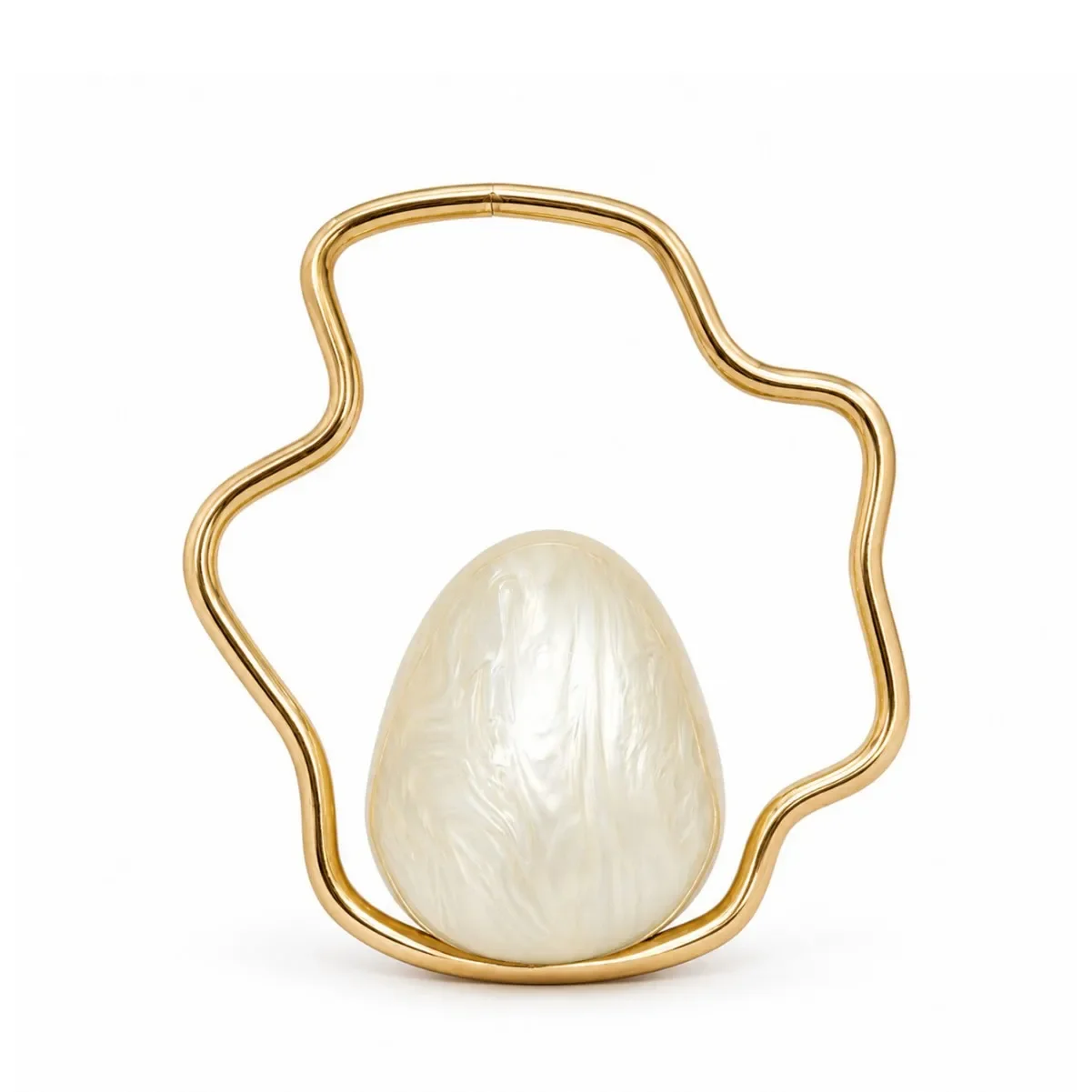 Egg Shape Wave Metal Ring Handle Evening Clutch Bag Fashion Banquet Party Handbag Elegant Wedding Purse Designer Chic Wristlet