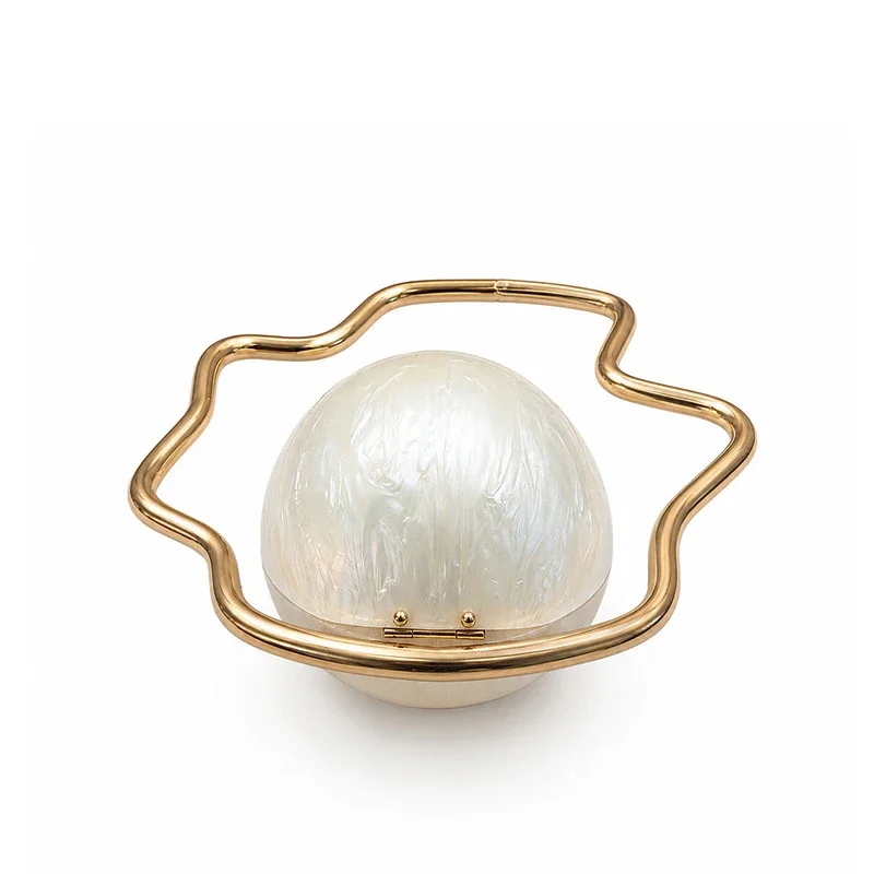 Egg Shape Wave Metal Ring Handle Evening Clutch Bag Fashion Banquet Party Handbag Elegant Wedding Purse Designer Chic Wristlet
